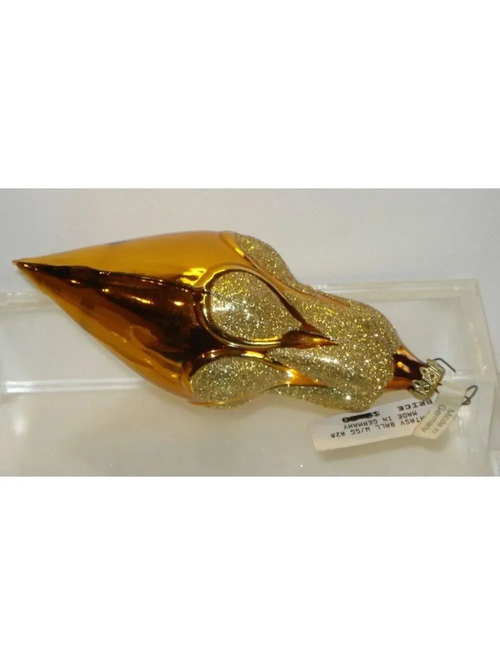 BNWT Vintage German Gold and Copper Cone Shaped Glass Christmas Ornament